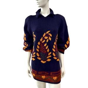 Vintage Hand knit Tamra Ramie Cotton Abstract Print Sweater